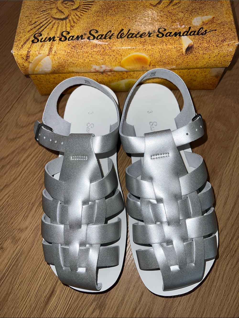 AUTH NIB Salt Water Sandal by Hoy Shoes Sun-San - Sailors SILVER 3W5